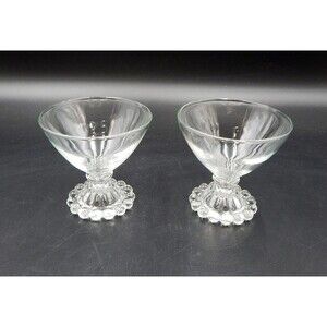 Anchor Hocking Berwick Boopie Champagne Sherbet Glassware Beaded Clear Pair